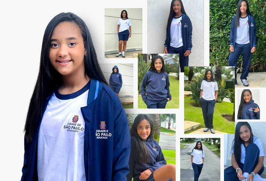 Alunas vestindo o uniforme escolar da Prefeitura de São Paulo